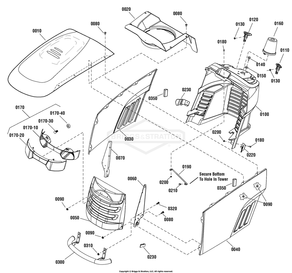 Hood, Grille And Dash Group Diagram and Parts List for 2691085-00 (107250040)(2012) Briggs and Stratton Lawn Tractor